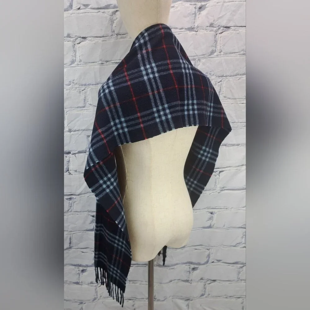 Burberry Men's Scarf Navy Nova Check Vintage Y2K 90s Lambswool England 13